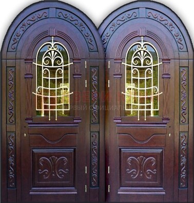 Индивидуальная арочная дверь со стеклом и ковкой ДА-19 в Вологде