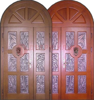 Металлическая арочная дверь со стеклом ДА-28 в коттедж
