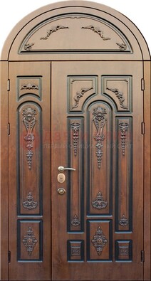 Арочная железная дверь с виноритом и узором ДА-36 в Вологде