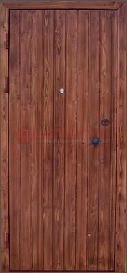 Коричневая железная дверь с евровагонкой ДЕ-18 в Ивантеевке