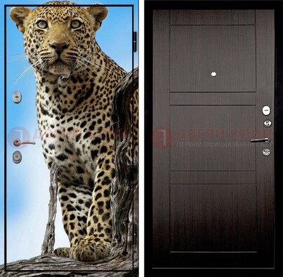 Железная дверь с рисунком гепарда снаружи ДФ-27