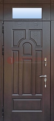 Железная дверь с фрамугой в коричневом цвете ДФГ-22