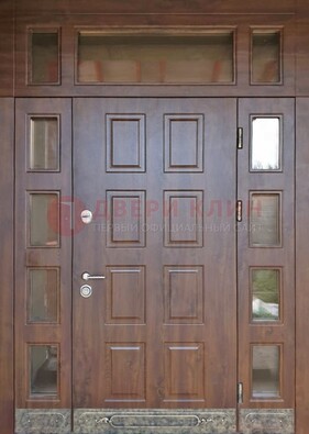 Стальная дверь МДФ со стеклом и фрамугами для дома ДФГ-29 в Санкт-Петербурге