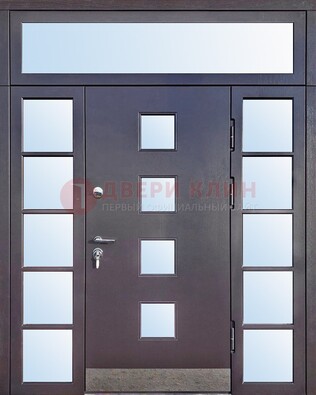 Современная железная дверь со стеклом и фрамугами ДФГ-4