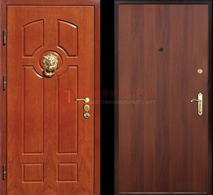 Оранжевая стальная дверь с МДФ ламинат внутри ДМ-18 в квартиру