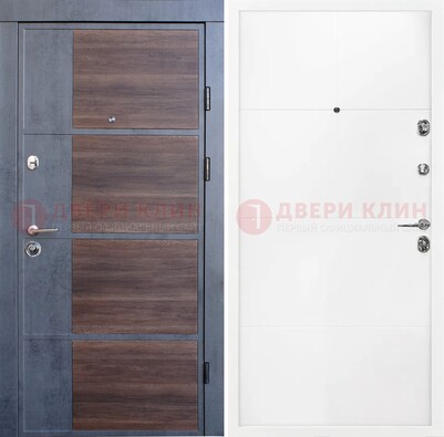 Серая с коричневой вставкой металлическая дверь МДФ ДМ-197
