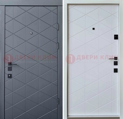 Серая железная дверь с МДФ с внутренней белой стороной ДМ-201 
