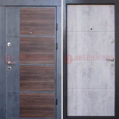 Серая железная дверь коричневой вставкой с терморазрывом и МДФ ДМ-211