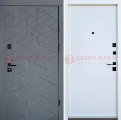 Серая металлическая дверь МДФ с узором  ДМ-224