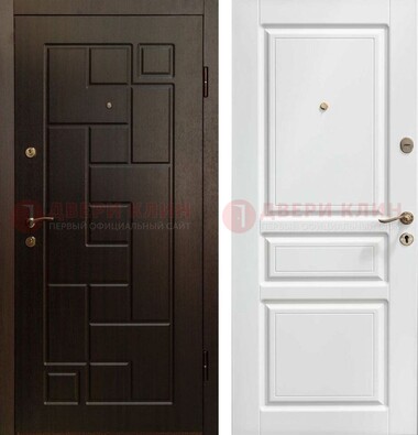Входная дверь Коричневая металлическая филенчатая с белой МДФ внутри ДМ-241