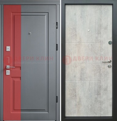 Серая с красной полосой металлическая дверь МДФ ДМ-245 в Раменском