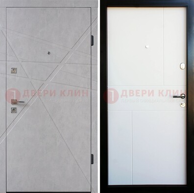 Серая входная дверь белым МДФ внутри ДМ-259