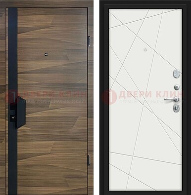 Стальная коричневая дверь МДФ c черной вставкой ДМ-267