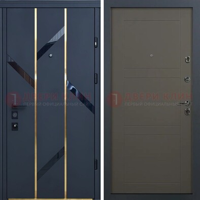 Темная металлическая дверь МДФ со стеклянными вставками ДМ-288