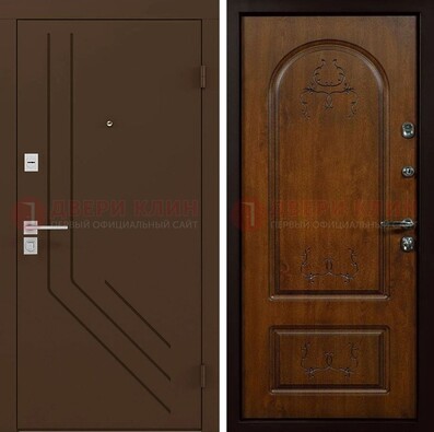Темная стальная коричневая дверь с фрезерованной МДФ с узором ДМ-294