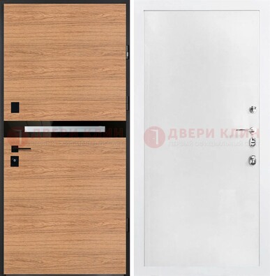 Железная коричневая дверь с МДФ в белом цвете ДМ-313