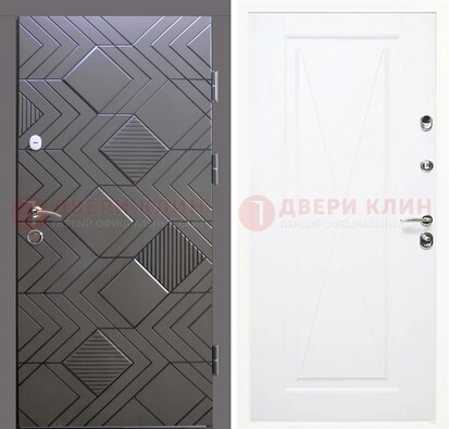 Железная серая дверь с МДФ в белом цвете ДМ-314