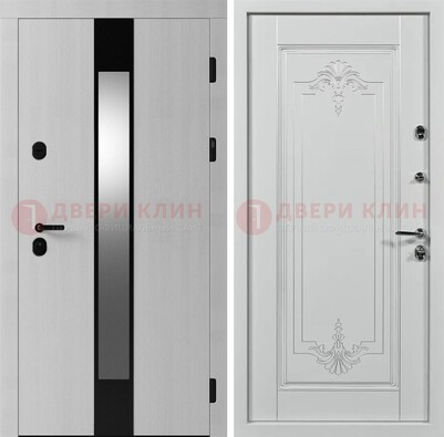 Белая металлическая дверь МДФ с зеркальной вставкой ДМ-324