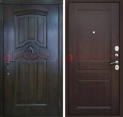 Темно-коричневая железная дверь с МДФ ДМ-350
