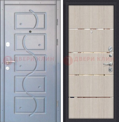 Серая железная дверь с МДФ и молдингами ДМ-392 в Павловском Посаде