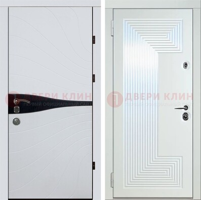 Белая железная дверь с МДФ в стиле хайтек ДМ-413 в Омске