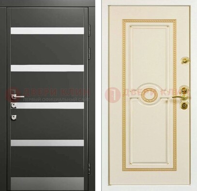 Металлическая дверь с серой и белой МДФ ДМ-419