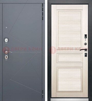 Серая железная дверь с панелями МДФ ДМ-422