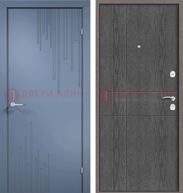 Синяя металлическая дверь МДФ в квартиру ДМ-434