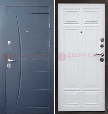 Темно-синяя стальная дверь МДФ белая внутри ДМ-435