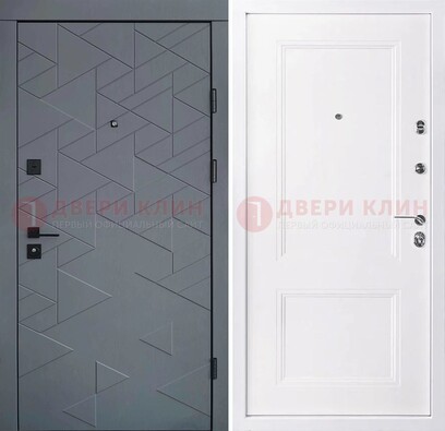 Серая железная дверь с белой МДФ внутри ДМ-445