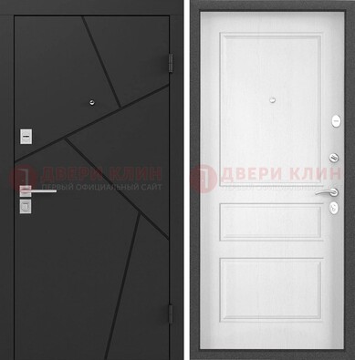 Черная металлическая дверь с белой МДФ внутри ДМ-465