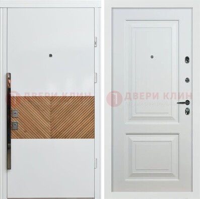 Белая железная дверь с МДФ в квартиру ДМ-476