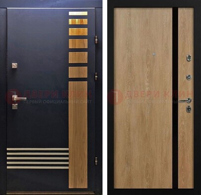 Черная металлическая дверь с МДФ хайтек ДМ-513 в Выборге