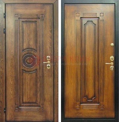 Коричневая металлическая дверь с массивом дуба с рисунком ДМД-10 в Краснознаменске