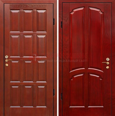 Красная металлическая дверь с массивом дуба ДМД-15 в Серпухове