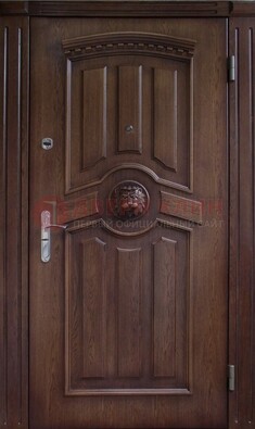 Темная железная дверь с массивом дуба с украшением ДМД-40