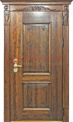 Коричневая металлическая дверь с массивом дуба и филенкой ДМД-67 в Иваново