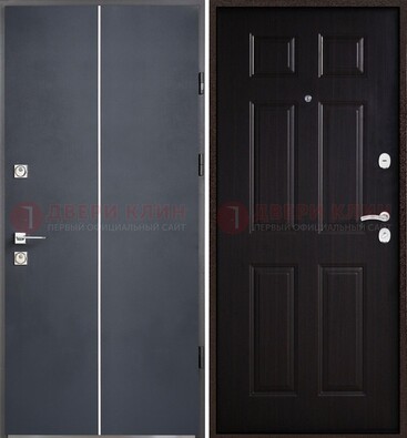 Железная дверь с порошковым покрытием и отделкой Темный орех внутри ДП-211