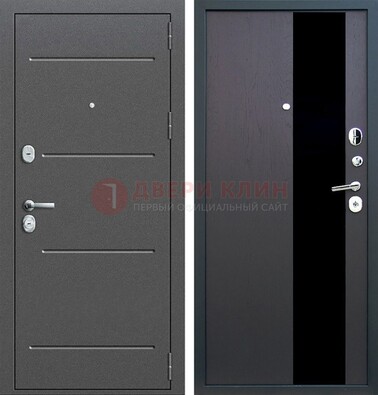 Серая металлическая дверь с порошковым напылением и МДФ со стеклом ДП-262