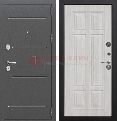 Серая металлическая дверь с порошковым покрытием и МДФ Беленый дуб ДП-270