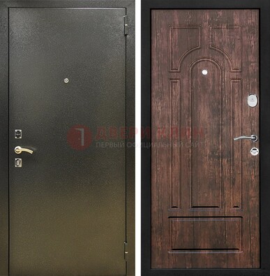 Темно-серая металлическая дверь с порошковым покрытием и МДФ коричневая ДП-292