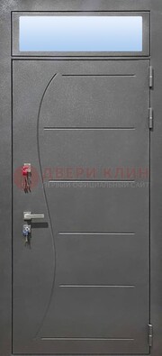 Чёрная входная дверь с порошковым окрасом и стеклом ДП-313 в Видном