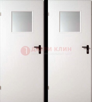 Белая железная противопожарная дверь с декоративной вставкой ДПП-6 во Владимире
