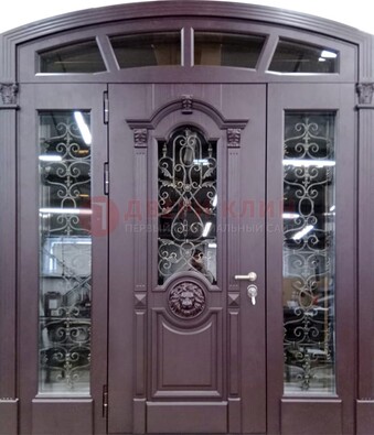 Дизайнерская парадная дверь Винорит со стеклом и ковкой ДПР-104