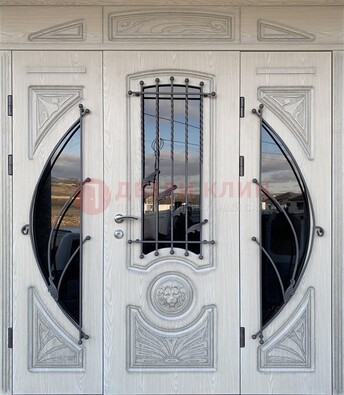Большая парадная дверь Винорит со стеклом и ковкой ДПР-108