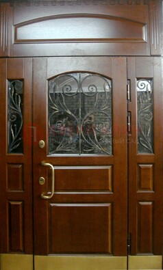 Стальная парадная дверь со вставками из стекла и ковки ДПР-30 в коттедж в Истре