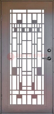 Коричневая стальная решетчатая дверь с узором ДР-4 в Саранске