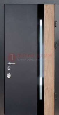 Черная металлическая дверь МДФ со стеклом ДС-14 в Ногинске