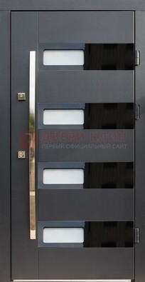 Черная стальная дверь МДФ хайтек со стеклом ДС-16 в Ростове-На-Дону