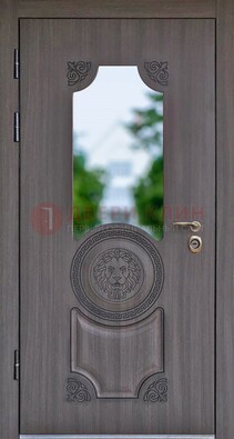 Темная железная дверь со стеклом и узором ДС-18 в Ростове-На-Дону